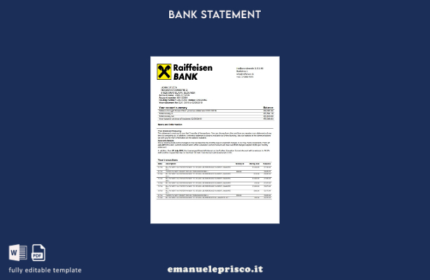 modello word di estratto conto bancario Raiffeisen Slovacchia stile verificato
